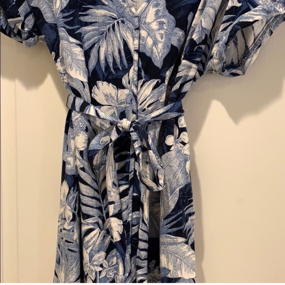 NWT H&M Blue Linen Tropical Floral Tie Dress XS - Picture 4 of 9